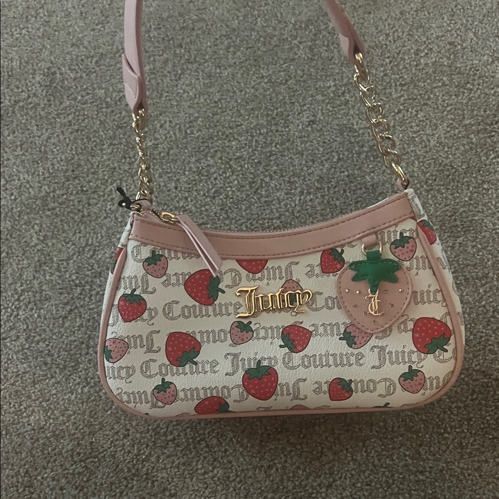 Juicy Couture Beige and Pink Strawberry Shoulder Bag